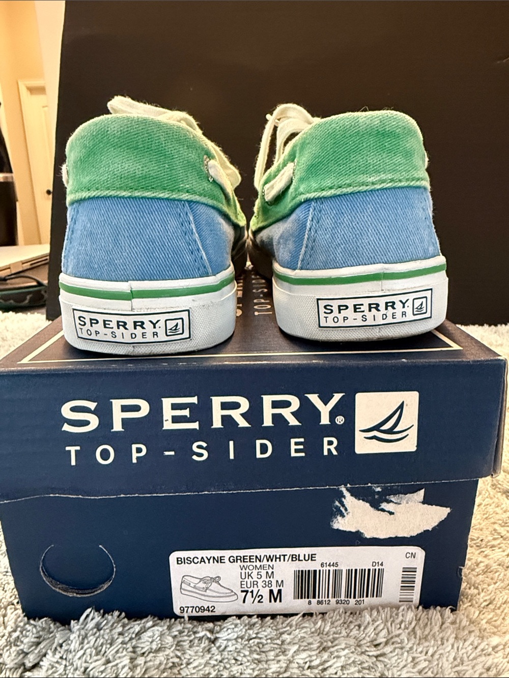 Sperry Biscayne Green, Blue & White Canvas Boat Sneakers - Picture 4 of 6